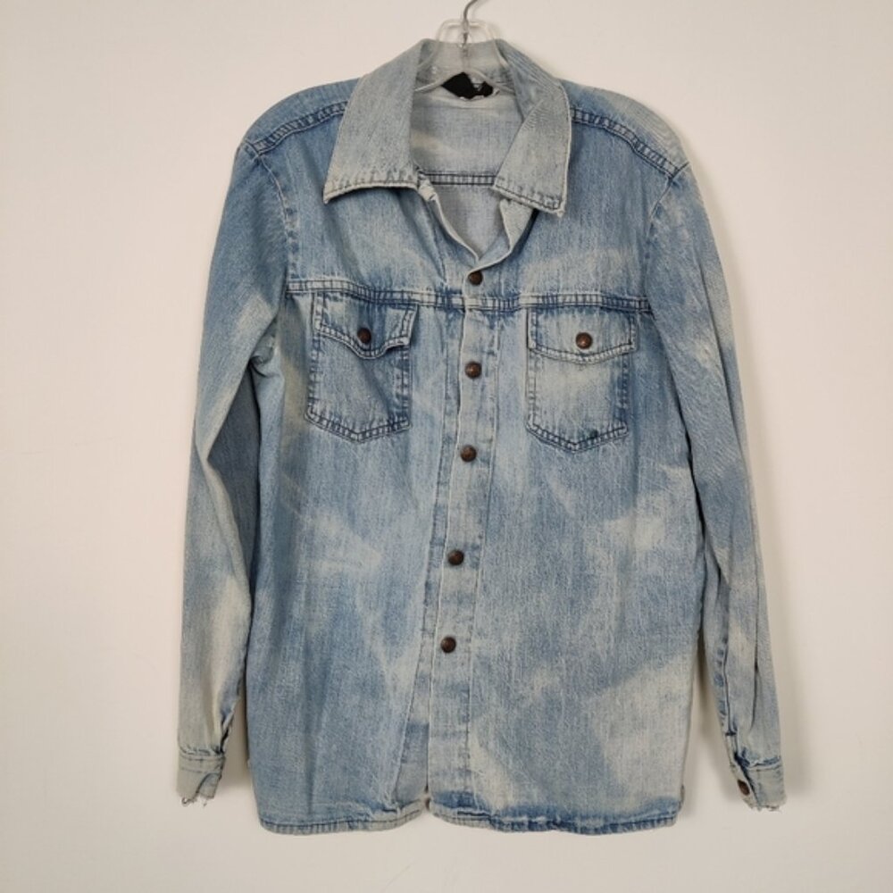 Vintage Men's Denim Jacket Shirt Size Large Distressed Details Grunge